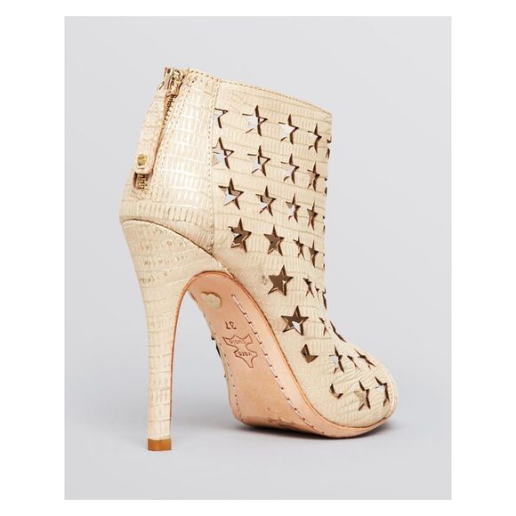 ALICE+OLIVIA Womens Beige Metallic Giovanna Open Toe Stiletto Leather Booties 38 - Picture 2 of 3